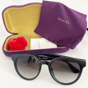 GUCCI Round Cat Eye GG0638SK Sunglasses Black Grey Oval Gradient NWOT